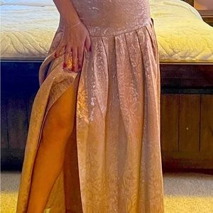 Bebe sexy long Rose metallic skirt with high slit NWT